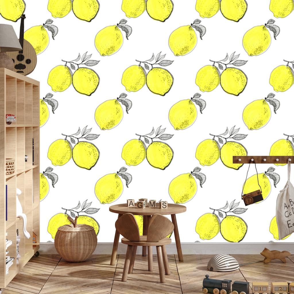 Lemon Fruit and Leaves Wallpaper for Living Room and Bedroom 50x1000