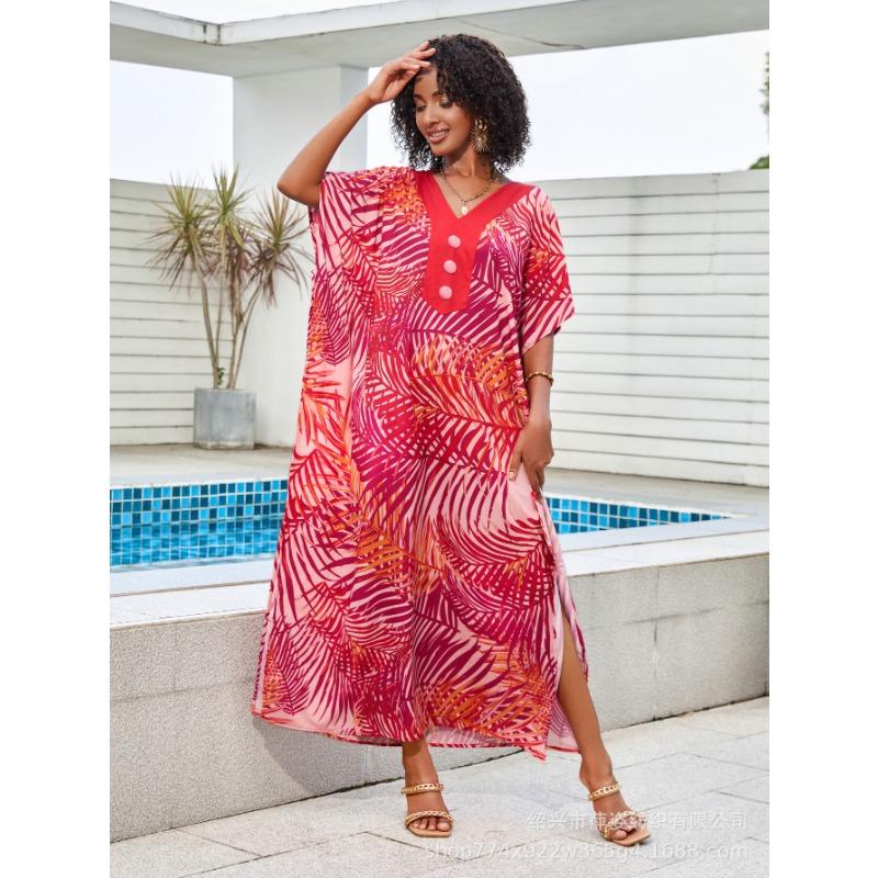 Плюс Размер Женский Новый Пляжный Отдых V-образный Вырез Длинная Юбка Бикини Солнцезащитный Рубашка Купальник С Накидкой