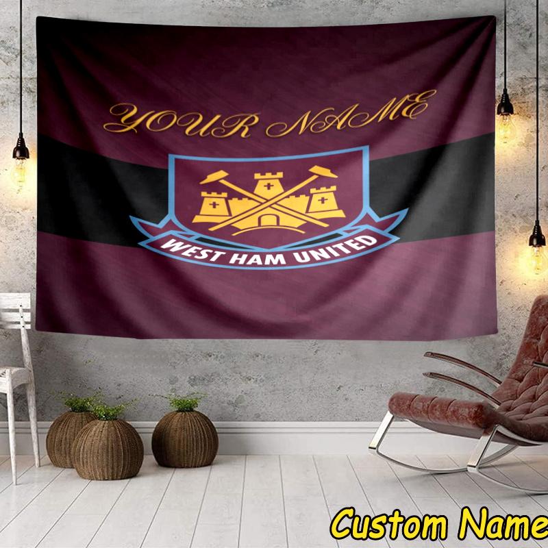 Custom Name West Ham United Crest Tapestry Accessories for Bedroom,Livingroom, dormitory Room Wall Hanging Decor, Fan Birthday Gifts