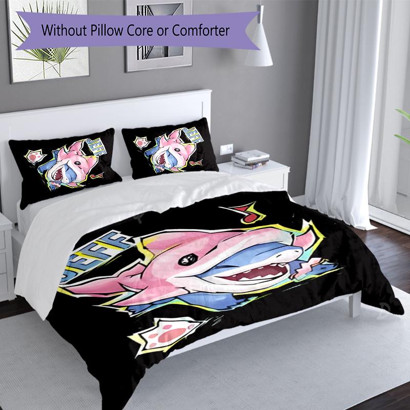 3pcs Jeff the Land Shark2 pattern bedding set duvet cover set includes duvet cover &pillowcases, perfect all season bedroom decoration & gift