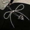 Bowknot Heart Bag Pendant Beaded Silver Bow Handbag Backpack Decoration For Bags Accessories CLE