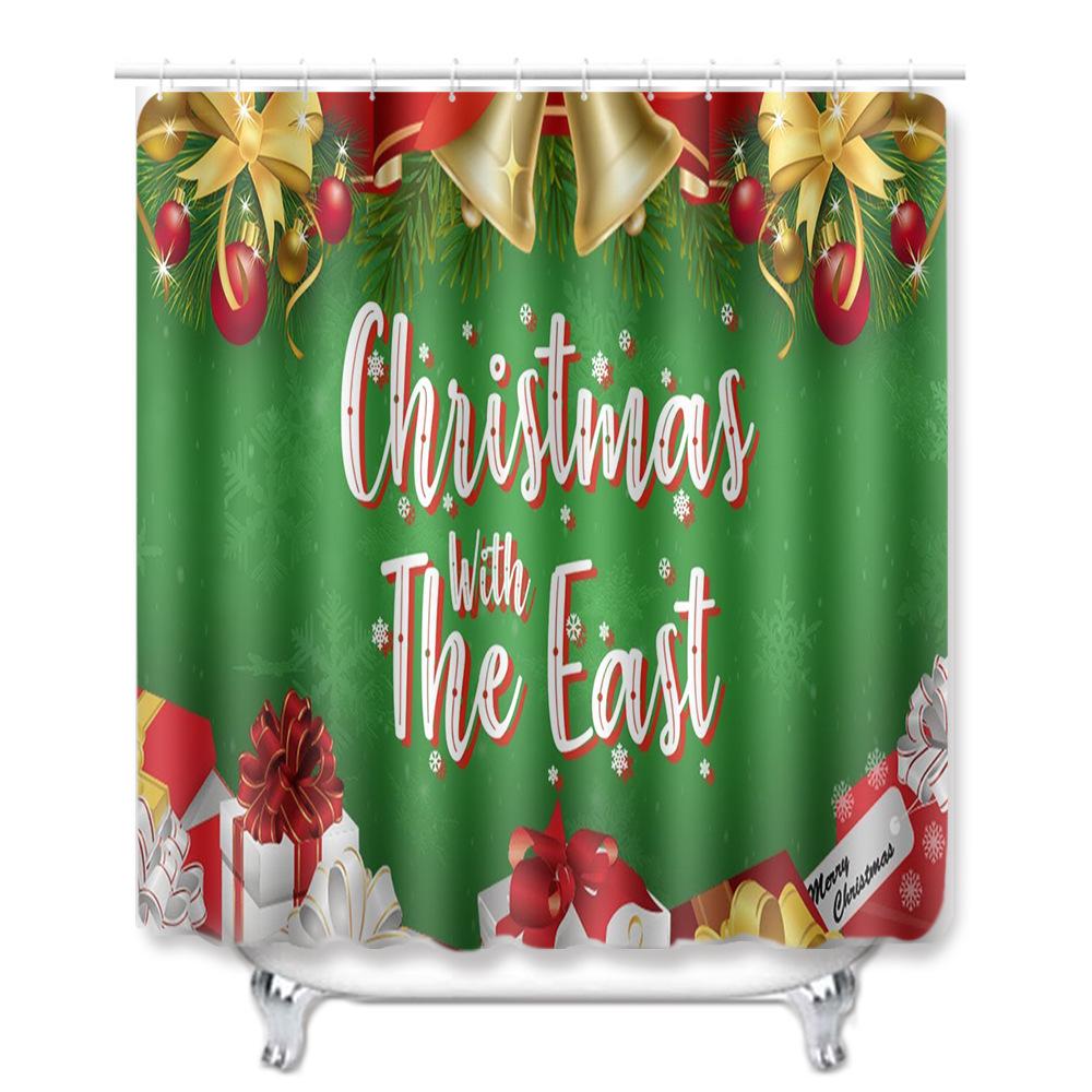 Christmas Waterproof Shower Curtain Four-Piece Floor Mat Combination Bathroom Water-Absorbing Non-Slip Carpet Door Mat Foot Mat