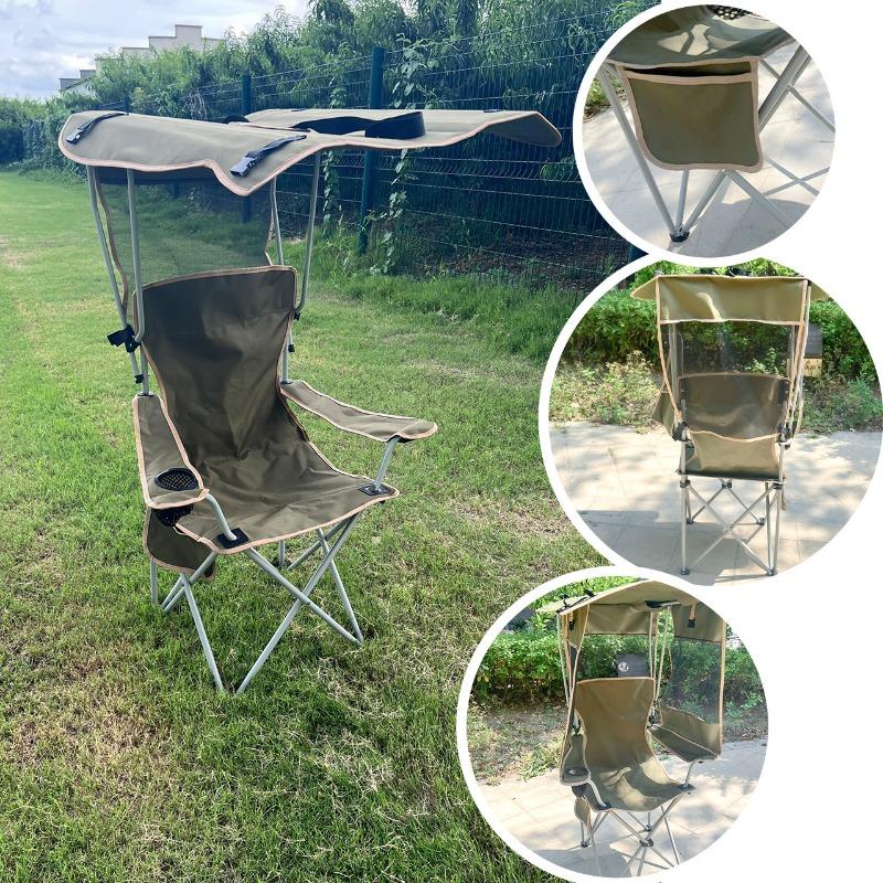 Уличное складное кресло с солнцезащитным козырьком для кемпинга, рыбалки, пляжа. Портативный компактный дизайн. Удобное для барбекю, пикника, отдыха.