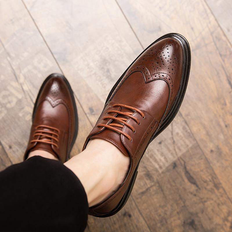 Men Business Formal Shoes Lace Up Black Leather Shoes Mens Fashion Dress Shoes Classic Italian Oxford Shoes Men Zapatos Hombre