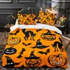 3D Print Halloween Bedding Set, Halloween Cartoon Jack O' Lantern Tombstone Skulls And Bones 2-3Pcs Polyester Duvet Cover Set