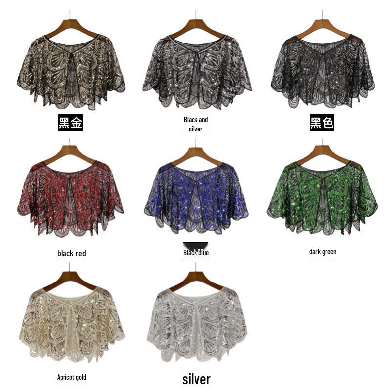 Универсальная кружевная шаль с бисером, сетчатая, с пайетками, короткий вечерний болеро-кардиган