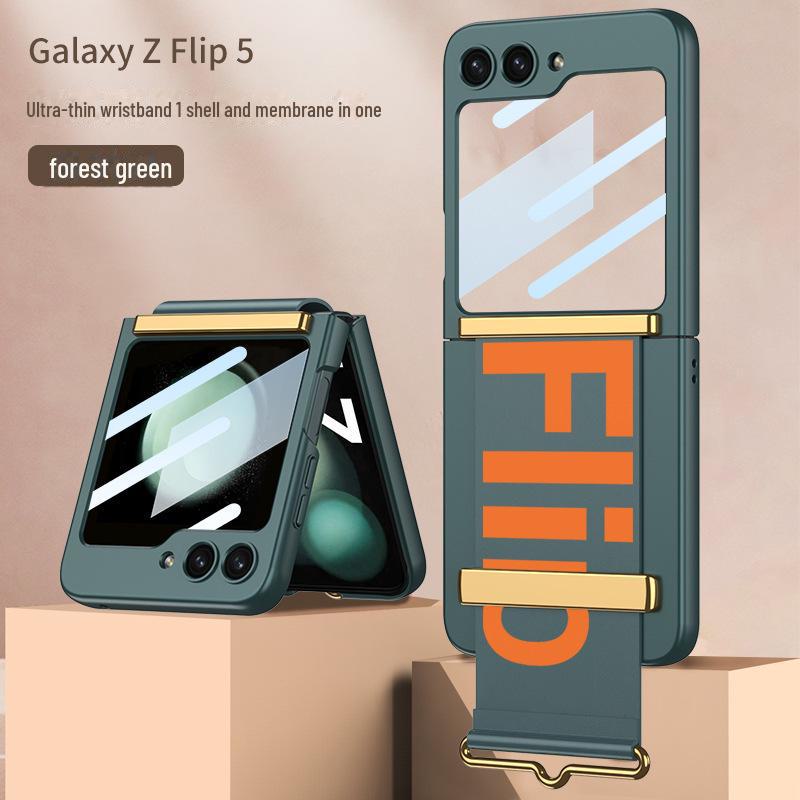 Ультратонкий матовый чехол из твердого пластика с подставкой-браслетом для Samsung Z Flip5 – Модный и противоударный