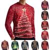 Men's Casual Button-Down Sweatshirt Fashion Printed Long Sleeve Shirt Pullover