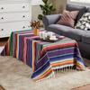 Mexican Blanket Striped Tablecloth Large Square Fringe Cotton Mexican Serape Tablecloth for Mexican Party Wedding Decorations Outdoor Table Cover