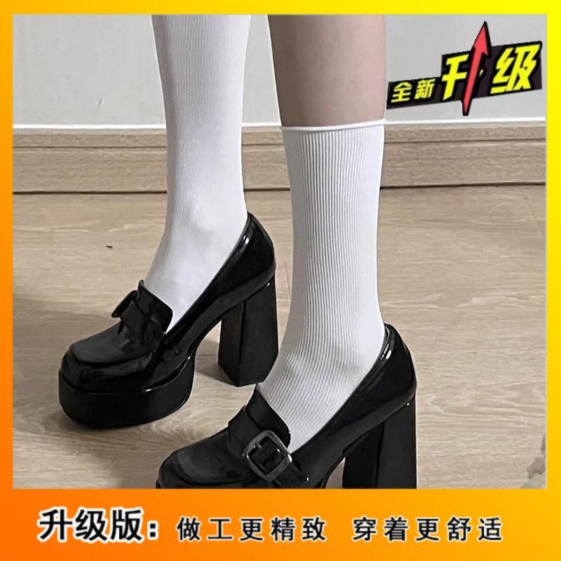 Туфли JK в стиле британских Spice Girls на высоком каблуке из лакированной кожи, маленькие кожаные туфли, весна 2025, новинка, водонепроницаемые, на устойчивом толстом каблуке, с квадратным носком, одинарные