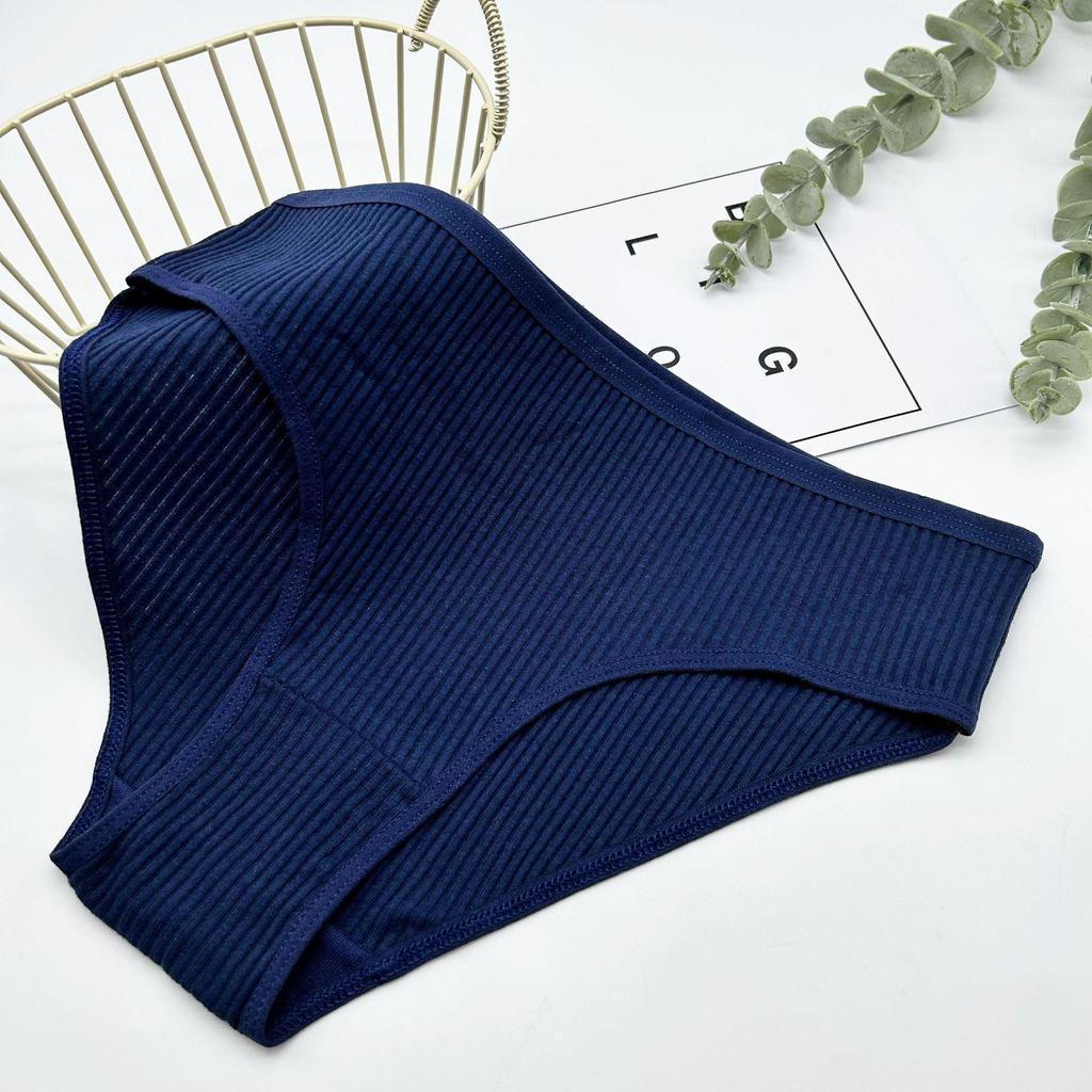 "Women's Mid-Waist Breathable Cotton Striped Briefs"
