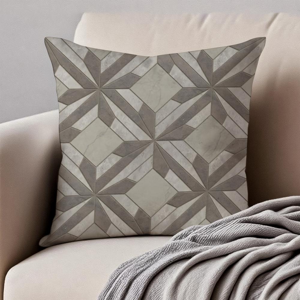Retro Geometric mosaic tiles Cushion Cover Pillowcase Antidustmite Invisible Zipper Short Plush Sofa Cushion
