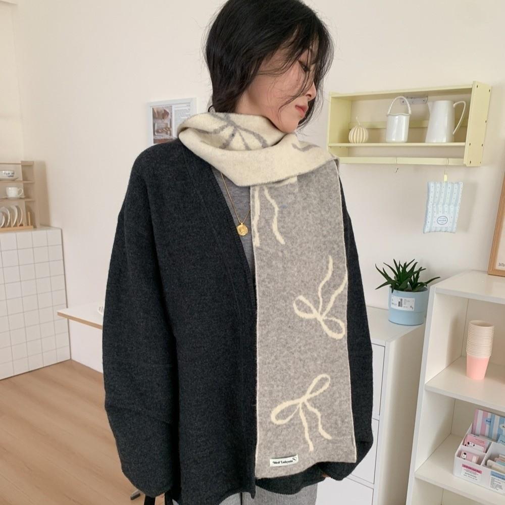 Thickened Bowknot Knitted Scarf Warm Shawl Wrap New Winter Wool Scarf Women