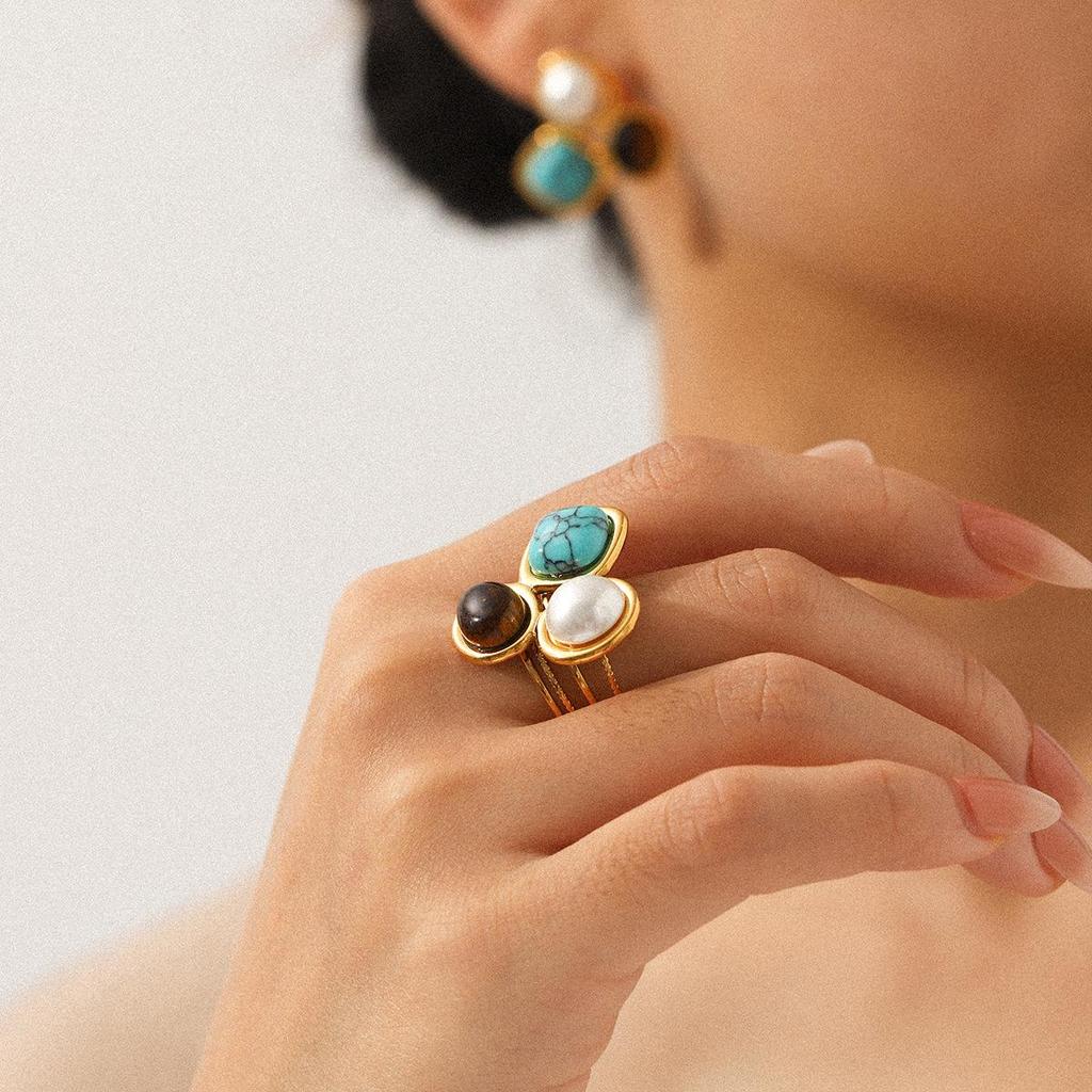 Серьги из нержавеющей стали с натуральным камнем бирюзой: Ювелирные изделия из титановой стали высокого класса