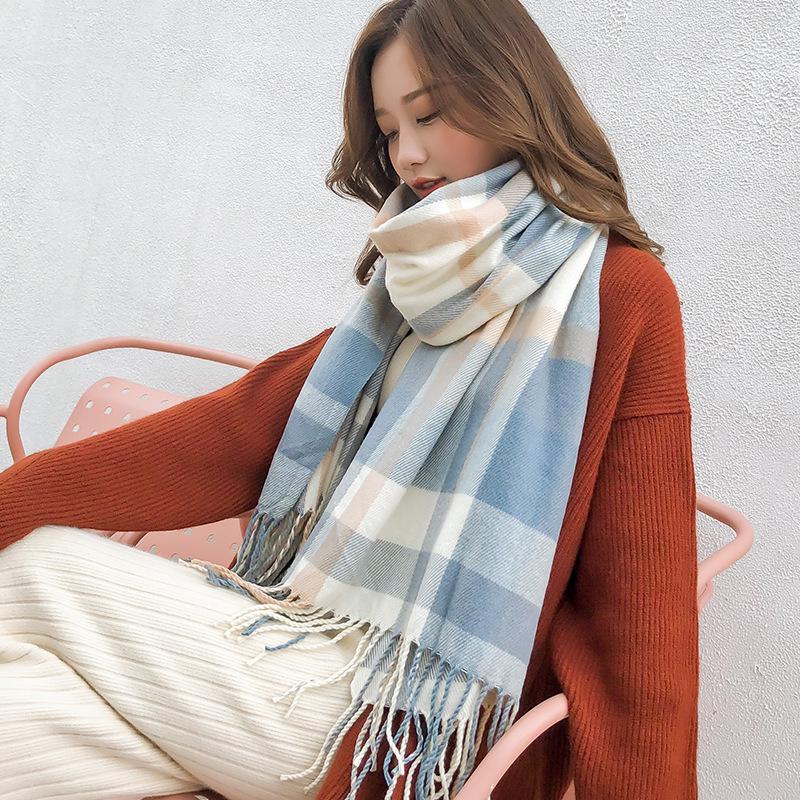 Новый клетчатый шарф в корейском стиле: Теплая, Утолщенная Осенне-Зимняя Шаль для Женщин и Студентов - Милый Утеплитель для Шеи в Стиле Интернет-Знаменитости