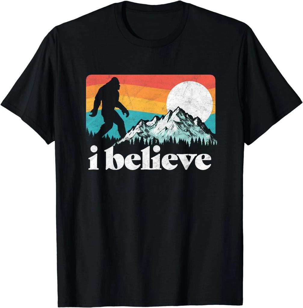 I Believe_ Funny Retro Bigfoot Mountains Gift Unisex T-Shirt
