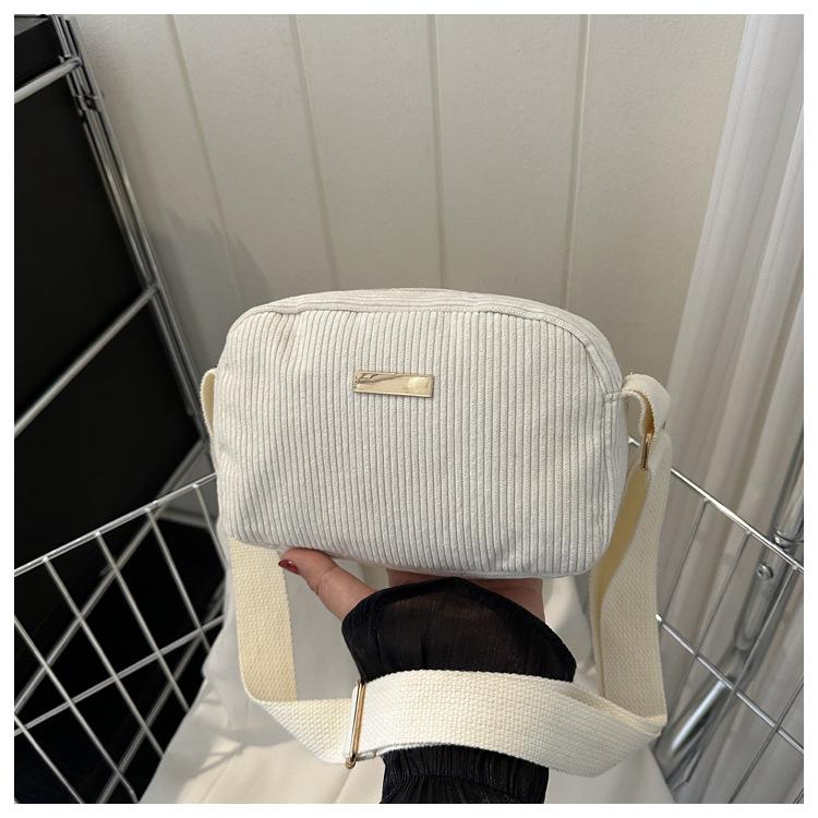 Small Square Bag Women's 2024 New Personalized Fashion Solid Color Corduroy Shoulder Bag Casual Simple Commuter Messenger Bag