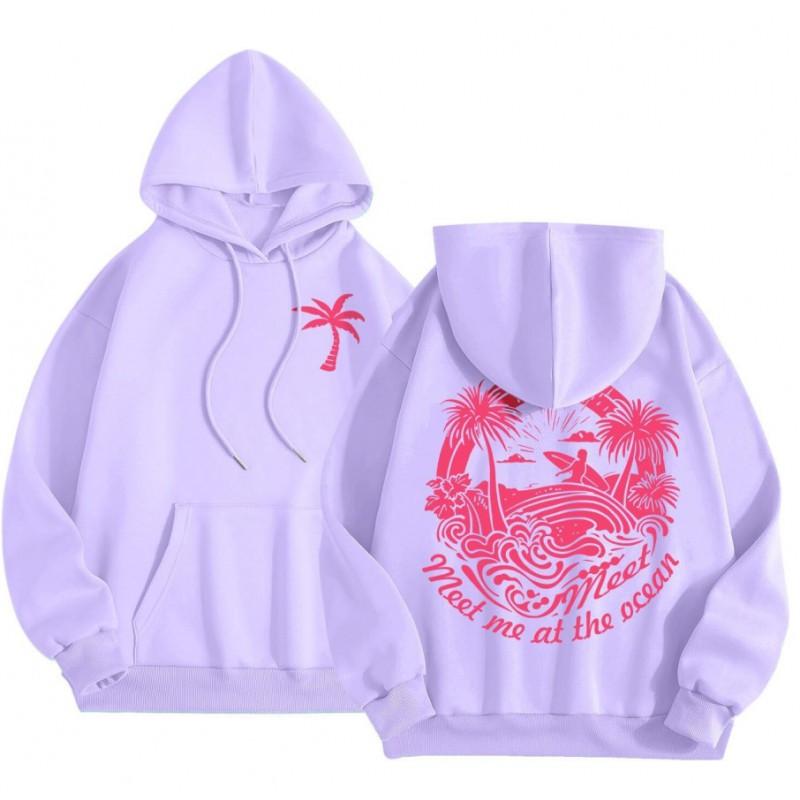 Womens Oversized Hooded Sweatshirt Loose Fit Streetwear Long Sleeve Cotton Blend Floral Print Casual Top