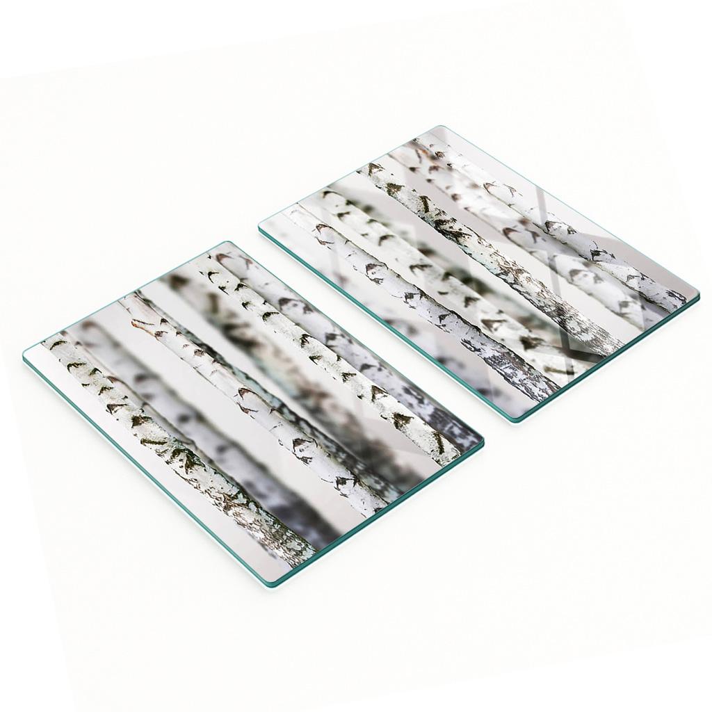 Glass Kitchen Serving Boards with Birch Trunk Graphics 2x40x52 cm