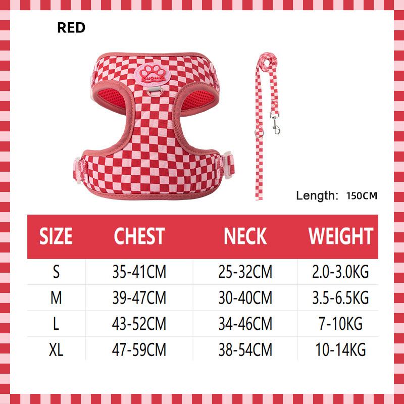 Cute Checkerboard Plaid Dog Harness Vest & Leash Set Anti-pull Breathable Pet Walking Harness For Small Medium Cats Dogs Outdoor
