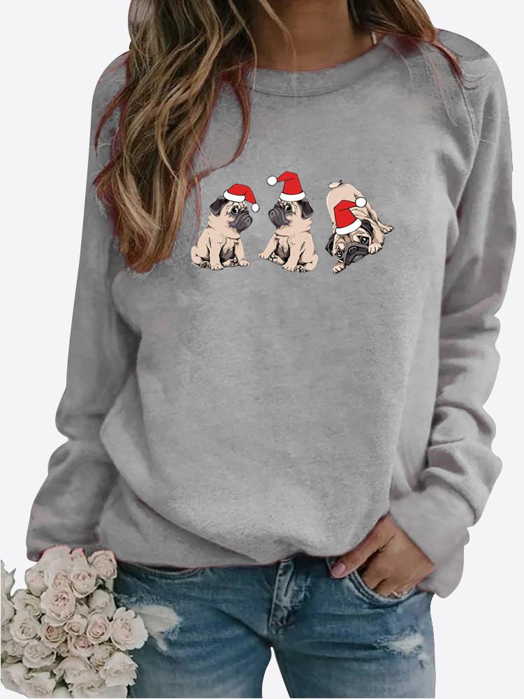 Autumn and Winter Women's Christmas Theme Printing Sweater Round Neck Long Sleeve Casual Sweatshirt Plus Size Top
