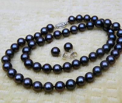 Ожерелье, браслет, серьги из черного жемчуга ЮЖНОГО МОРЯ 8–9 мм, 18 дюймов