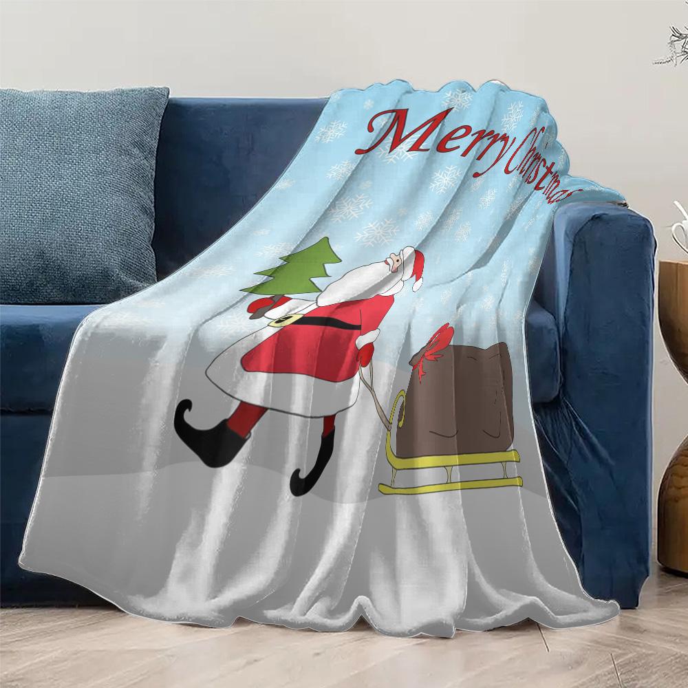 Cozy Christmas Blanket Santa Claus Reindeer Throw Festive Holiday Flannel Soft Warm Gift Home Decor Farmhouse Winter Season Beds