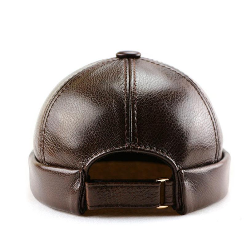Мужская тюбетейка из натуральной кожи, матросская кепка, шапка-бини с манжетами в стиле ретро, ​​без полей, шапка-бини из натуральной кожи