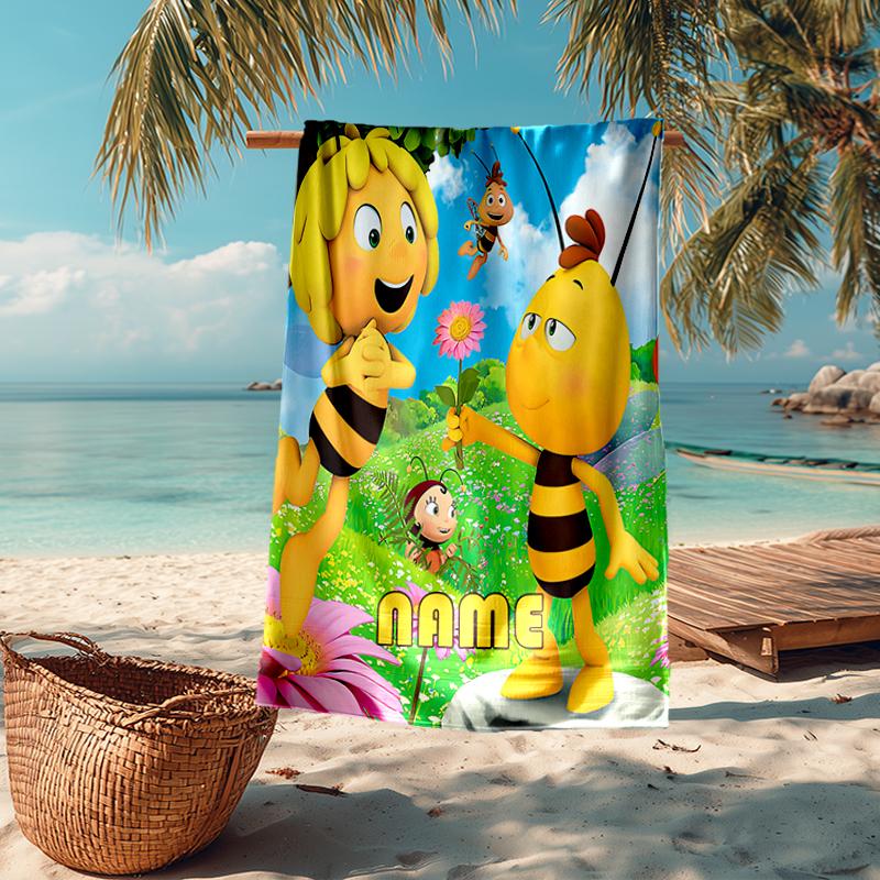 Custom Name Ultra-Soft Beach Towel with Maya the Bee Theme,Ideal for Pool - Camping, Diving - Perfect Travel Essential, Vibrant Beach Towel.