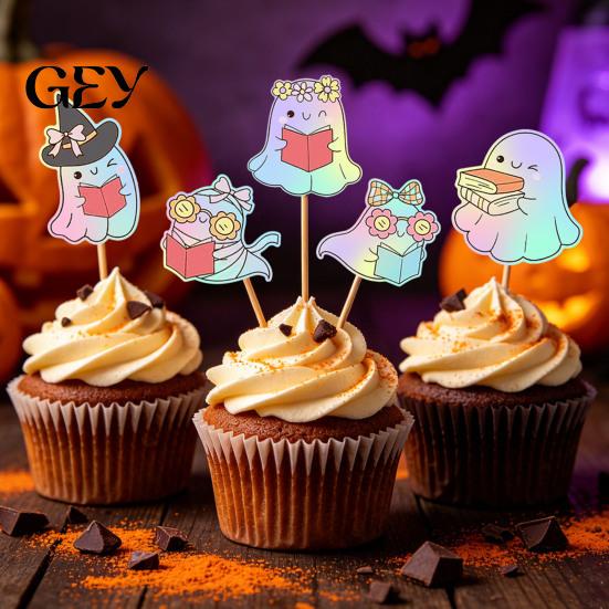 Cute Ghost Decals for Gift Wrapping Gradient Color Stickers Roll, Self-Adhesive Halloween Craft Supplies Kids Decorative Decals, Die-cut Labels
