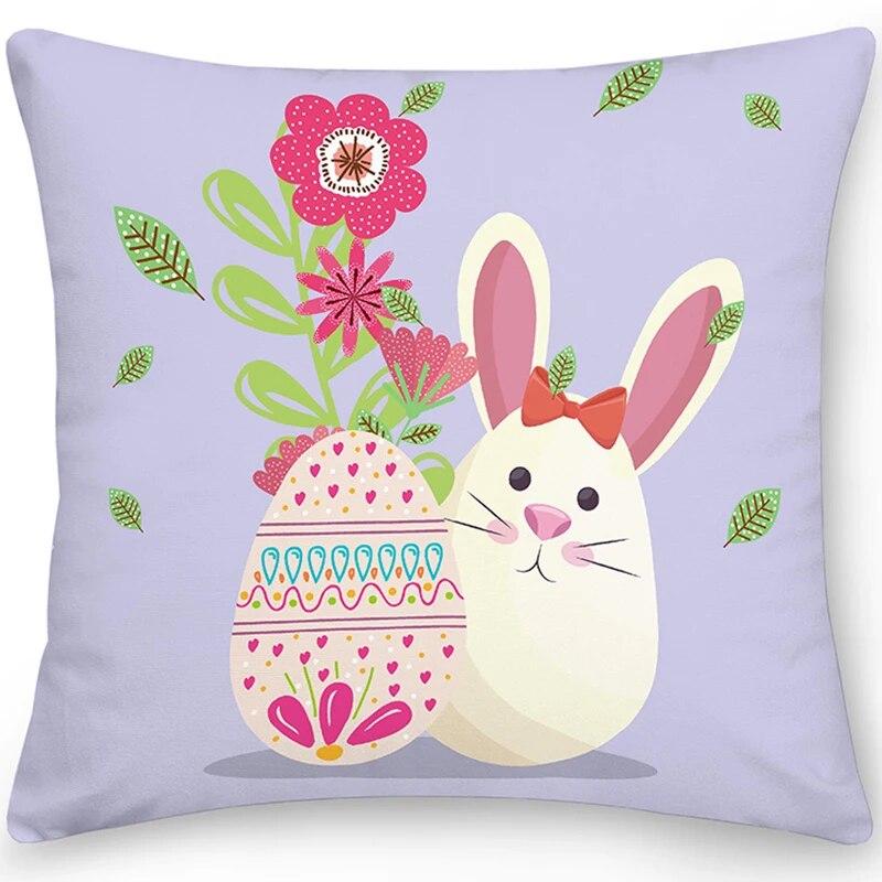Home Decor Easter Pillowcase Sofa Cushion Cover Bedroom Room Decor Easter Bunny Egg Print Throw Pillow Case