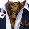 Men's Acot Tie with Boutonniere Floral Paielsy Silk Tie Hanky Cufflinks Luxury Ascot Tie Set Dibangu