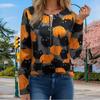 Women Autumn Halloween Pumpkin Printed Long Sleeve T-Shirts Loose V-Neck Plus Size Tee Shirt Tops Comfy Blouse