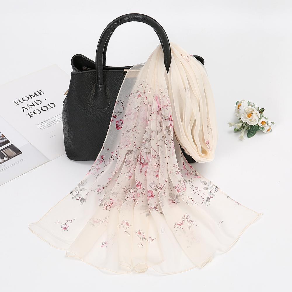 Длинный шарф-жоржет с цветочным принтом для женщин, мусульманская шаль, солнцезащитная накидка, женская пляжная повязка на голову 160*50 см