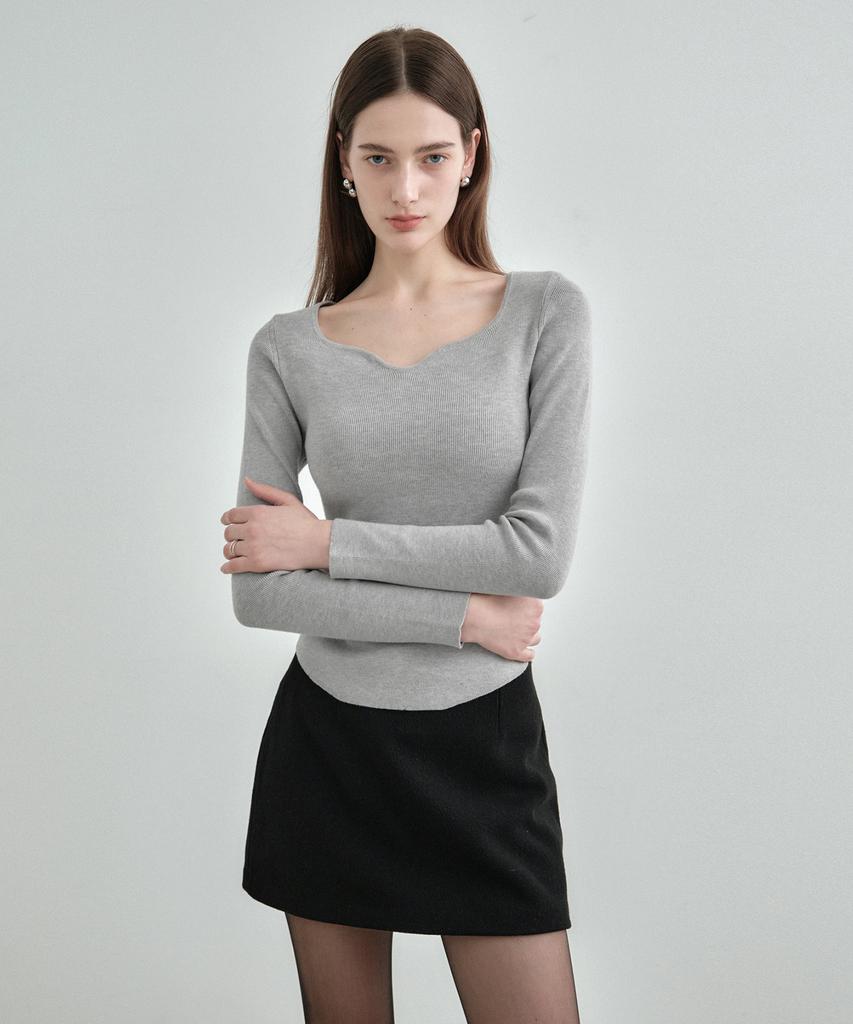 MONGDOL Heart Neck Slim Ribbed Knit Mdkt120_5 Colors