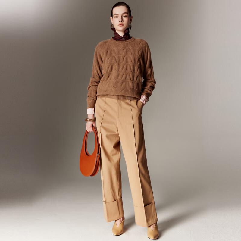 PALUOPO Женский свитер из 100% кашемира, вязаный косами, с круглым вырезом