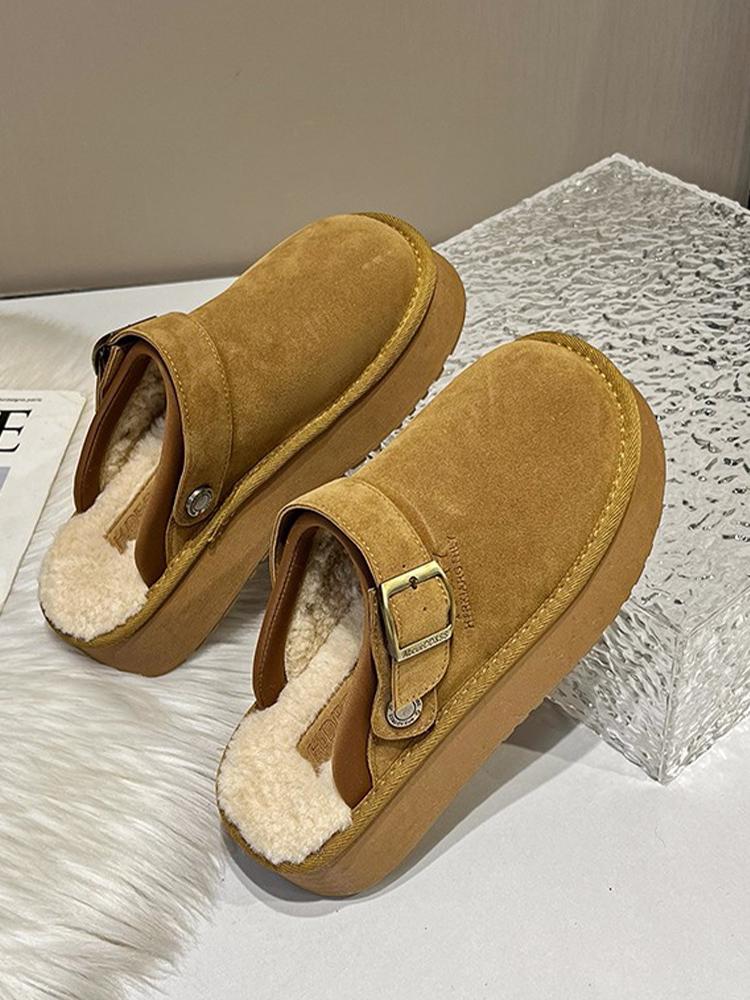 Замшевые женские туфли на плоской подошве из хлопка на платформе короткие плюшевые повседневные мюли 2025 года трендовые домашние теплые уютные зимние зимние ботинки для женщин