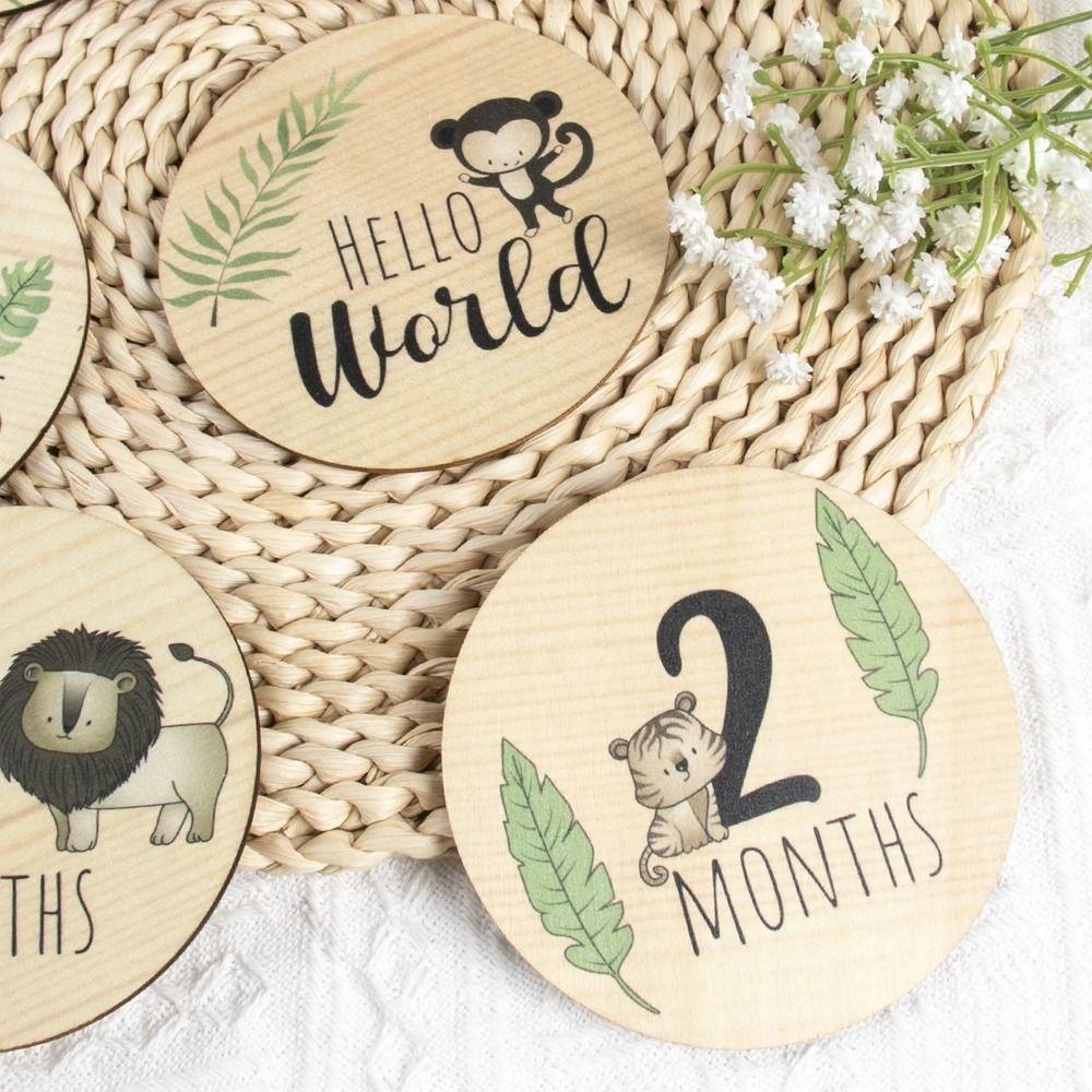 7pcs Cute Wooden Milestone Cards Jungle Animals Theme Announcement Sign  Baby