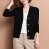 Женский вязаный кардиган на весну и осень, с v-образным вырезом и пуговицами, с длинными рукавами, сплошной цвет, женское пальто среднего возраста, топ, уличная одежда