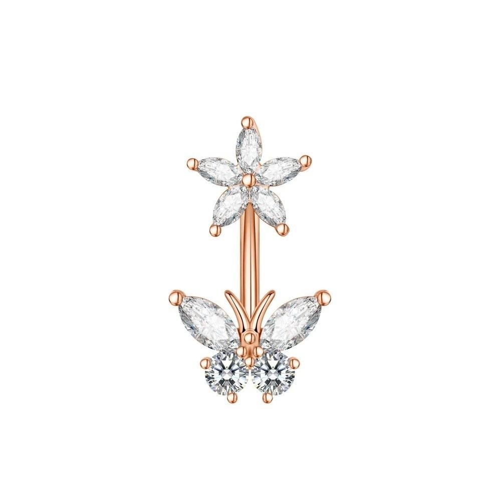 Sunflower Zircon Navel Ring Butterfly Heart Belly Button Ring Vintage Body Piercing Jewelry Girl