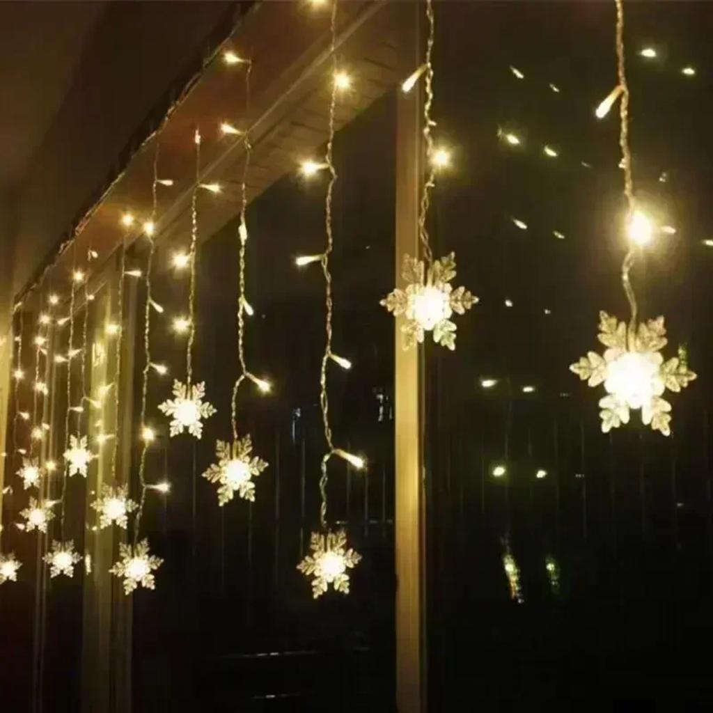 New 3M Christmas Light  Snowflake Curtain Icicle Fairy String Lights Outdoor Garland  Party Garden 2024  Year Decoration