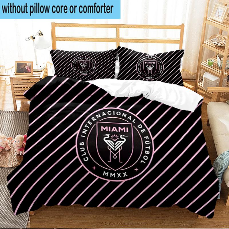 3PCS Inter Miami Fc Crest Bedding Set For Bedroom, Dormitory,Including 1pc Duvet Cover And 2pcs Pillowcases Large size Fan gift