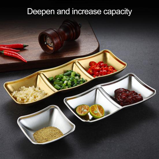 1/2/3 Grids Stainless Steel Seasoning Dish Korean Metal Barbecue Sauce Dipping Dish Plate BBQ Restaurant Kitchen Tableware