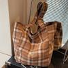 Осень новая клетчатая холщовая сумка большой вместимости модная и простая женская повседневная модная литературная сумка через плечо