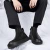 Men's Black Boots Versatile Casual Leather Boots Zipper PU Flat Bottom Casual Walking Shoes Waterproof Men One Foot Shoes