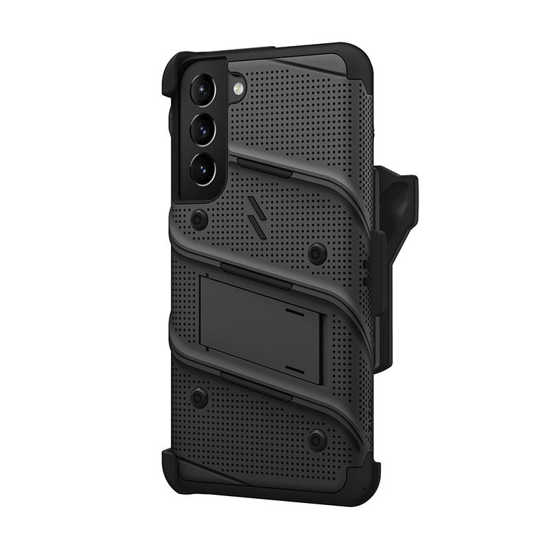 Zizo Bolt Series - Pancerne Etui Samsung Galaxy S22+ Ze Szkłem 9H Na Ekran + Uchwyt Z Podstawką (Czarny)