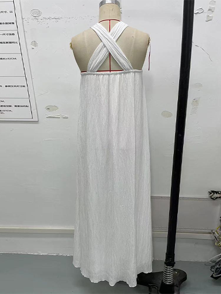 Пляжное длинное платье с лямкой на шее, женское летнее платье без рукавов с открытой спиной, макси, шикарный женский халат для праздничной вечеринки