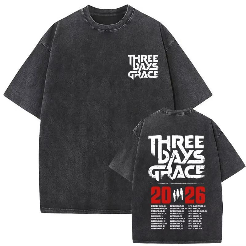 Стирка Винтажная Футболка Рок-группы Three Days Grace Тур Alienation 2026 Графика Скелета Мужские Альтернативные Металлические Футболки