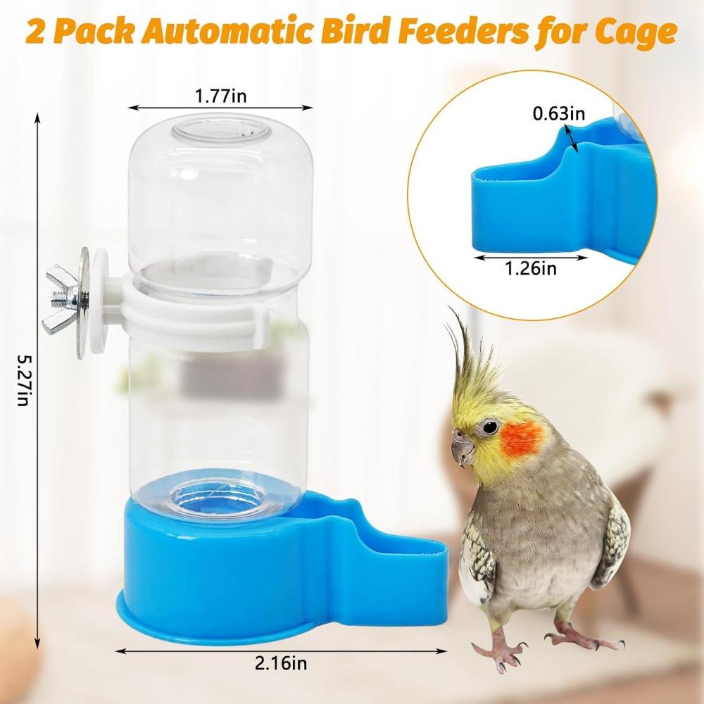 2 Pack Automatic Bird Water Dispenser Splash Proof Gravity Feeder for Cages with Suction Cups, Blue and White