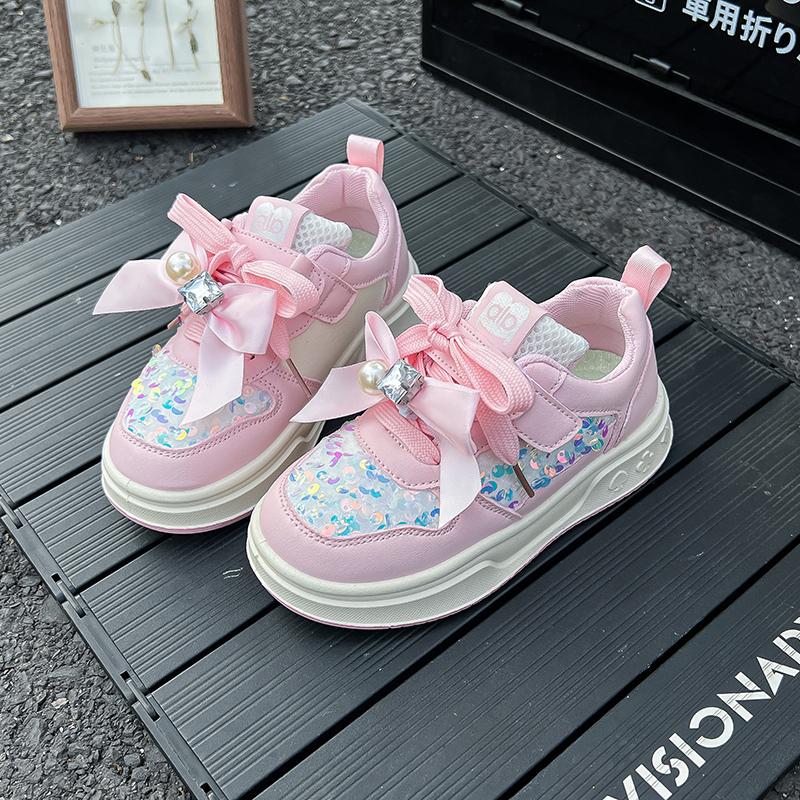 Girls Waterproof Leather Platform Sneakers | Bow Detail Comfortable Walking Flats, Non-Slip Casual Board Shoes for Kids